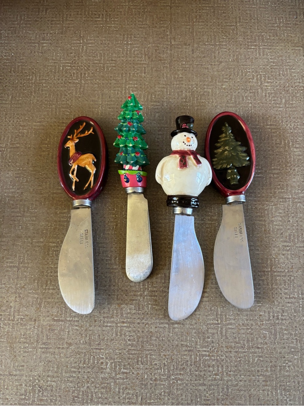 Holiday Cheese Spreader Set with Reindeer, Tree & Snowman Handles